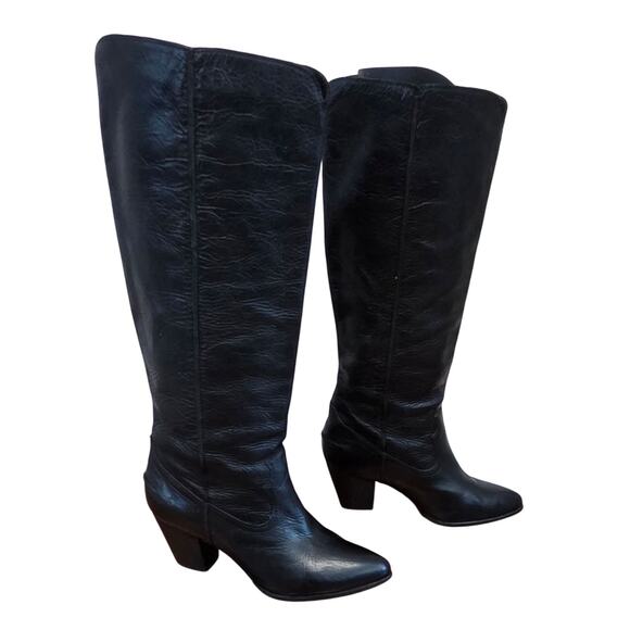 Frye Black Leather Western Knee-High Boots Size 10M Pointed Toe - Picture 6 of 17